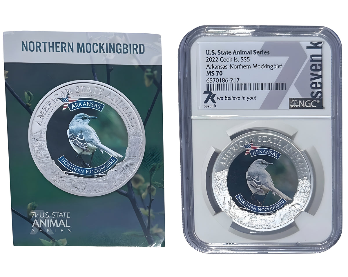 Arkansas Northern Mockingbird MS70 US State Animal 1 Oz Silver Coin 5 Dollar