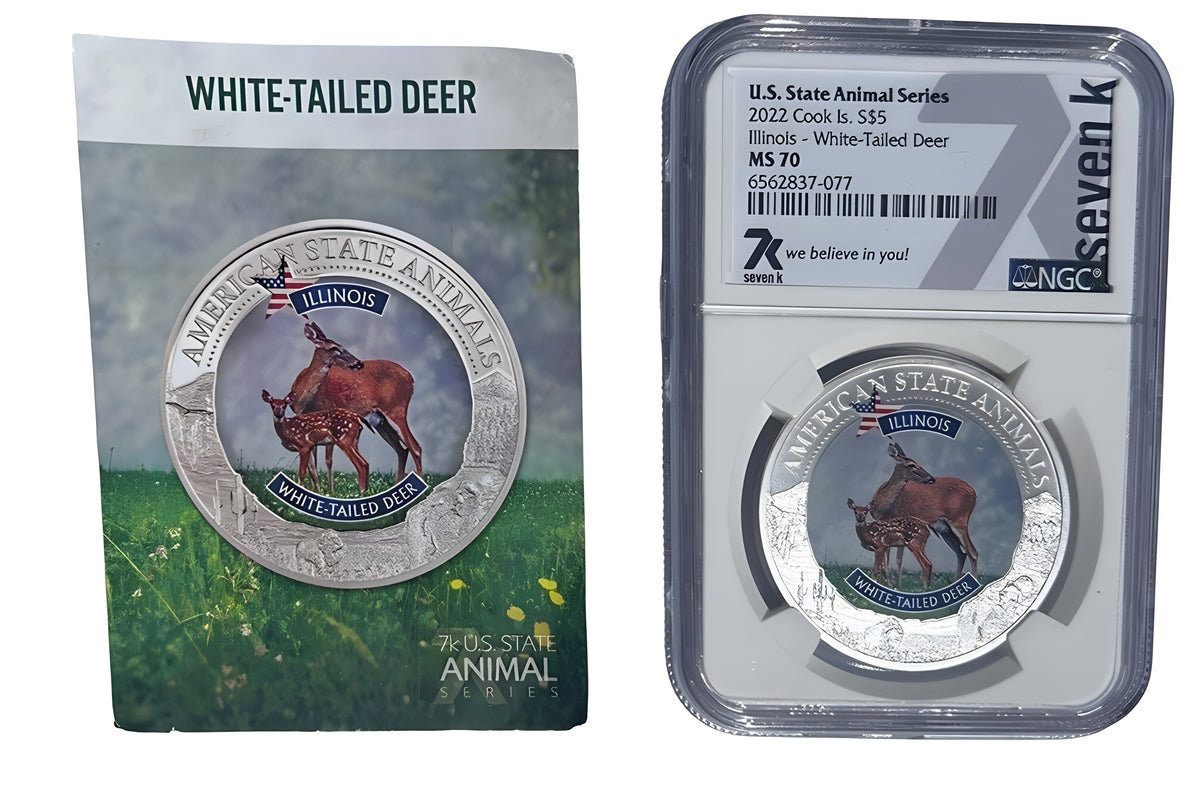 Illinois White-Tailed Deer MS70 US State Animal 1oz Silver Coin 5 Dollar