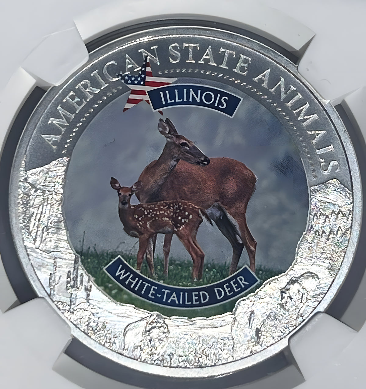 Illinois White-Tailed Deer MS70 US State Animal 1oz Silver Coin 5 Dollar