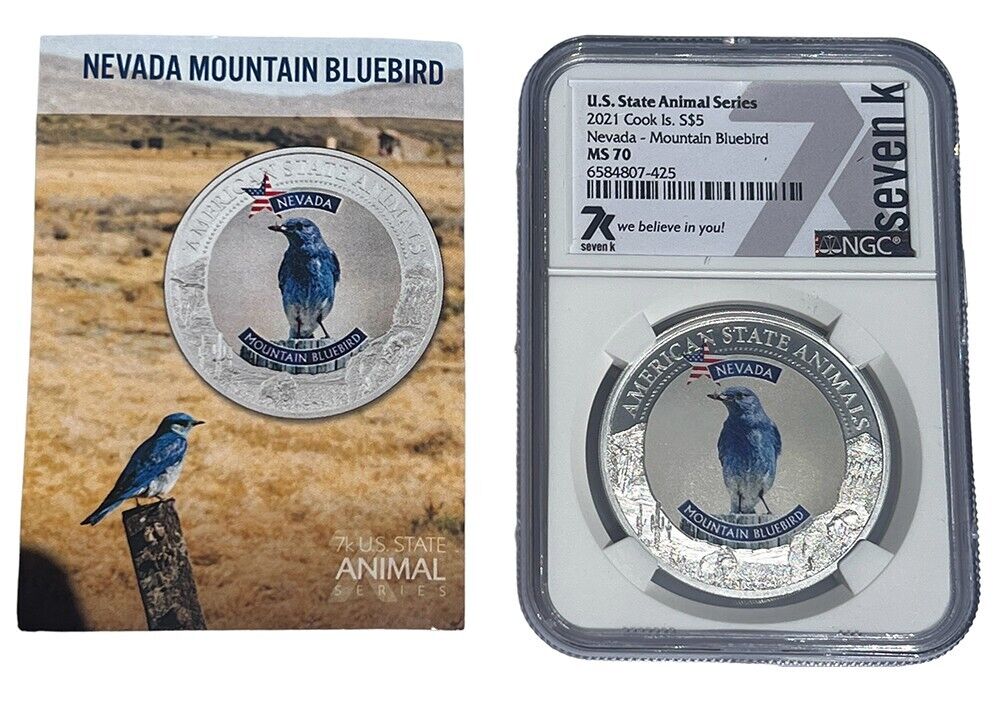 Nevada Mountain Bluebird MS70 US State Animal 1 Oz Silver Coin 5 Dollar