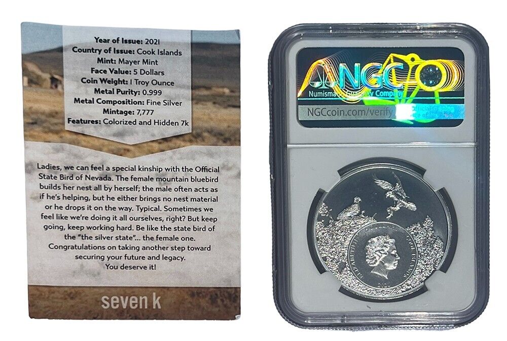 Nevada Mountain Bluebird MS70 US State Animal 1 Oz Silver Coin 5 Dollar