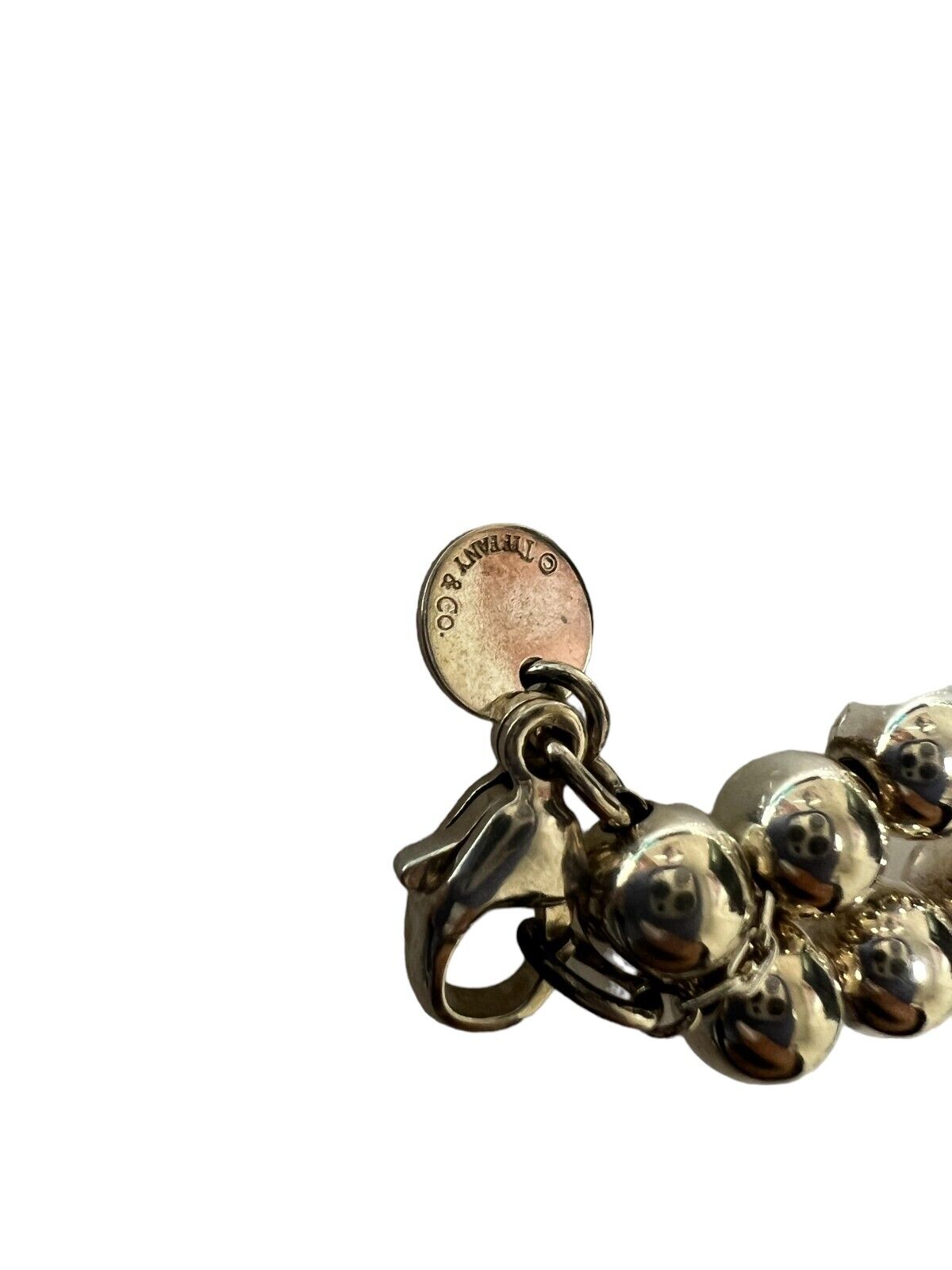 Tiffany & Co 16” Hardware Graduated Sterling Silver Beaded Necklace w/Pouch