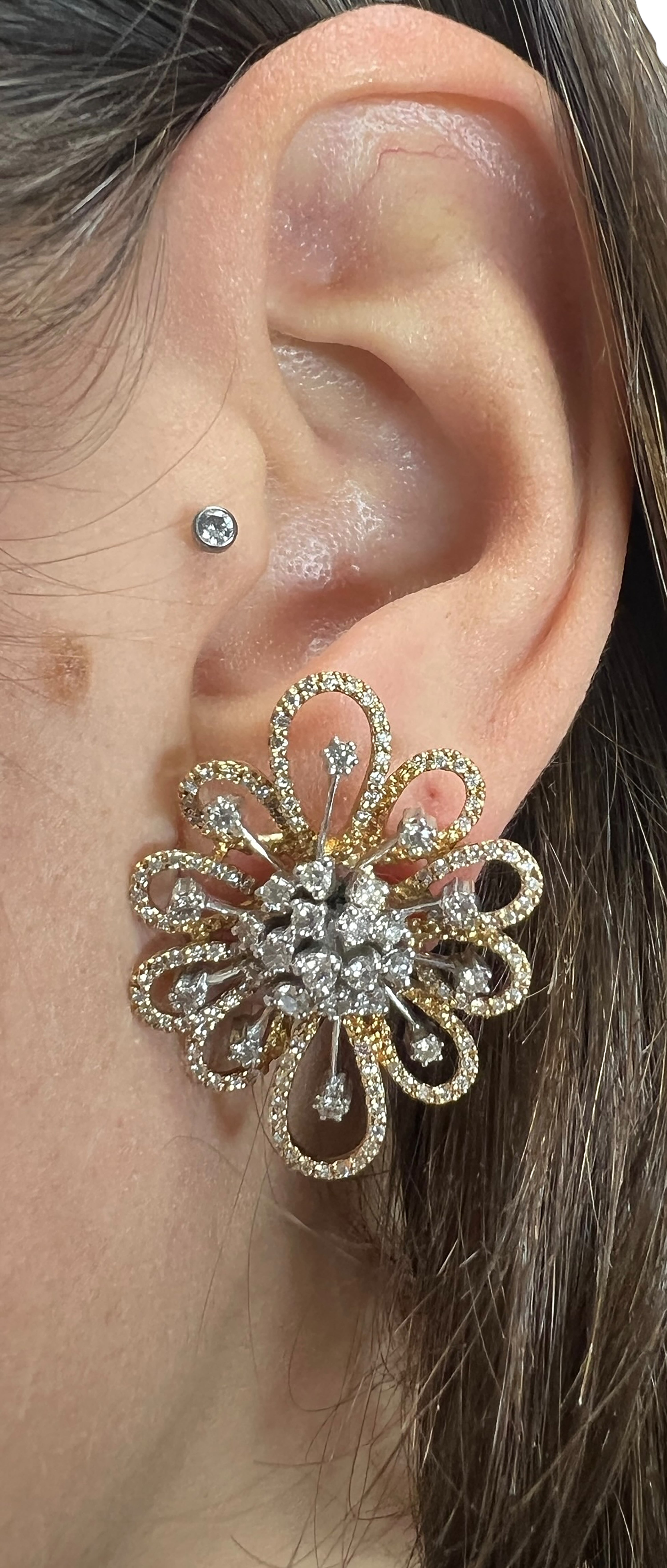 14kt Yellow Gold and 1.12ctw Diamond Cluster Earrings with Flower Shaped Jackets