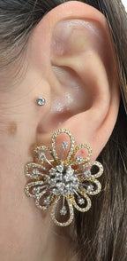 14kt Yellow Gold and 1.12ctw Diamond Cluster Earrings with Flower Shaped Jackets