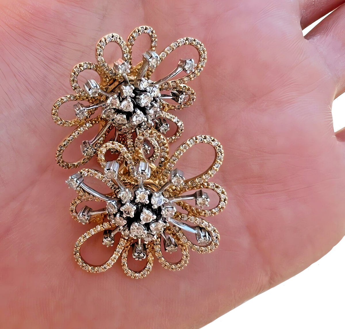 14kt Yellow Gold and 1.12ctw Diamond Cluster Earrings with Flower Shaped Jackets