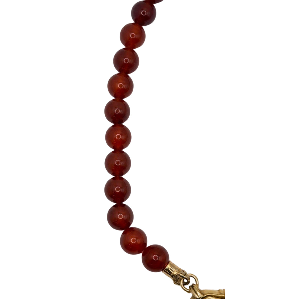 Vintage Red Bead Necklace w/ 14K Gold Green Jade Center Pendant 20"