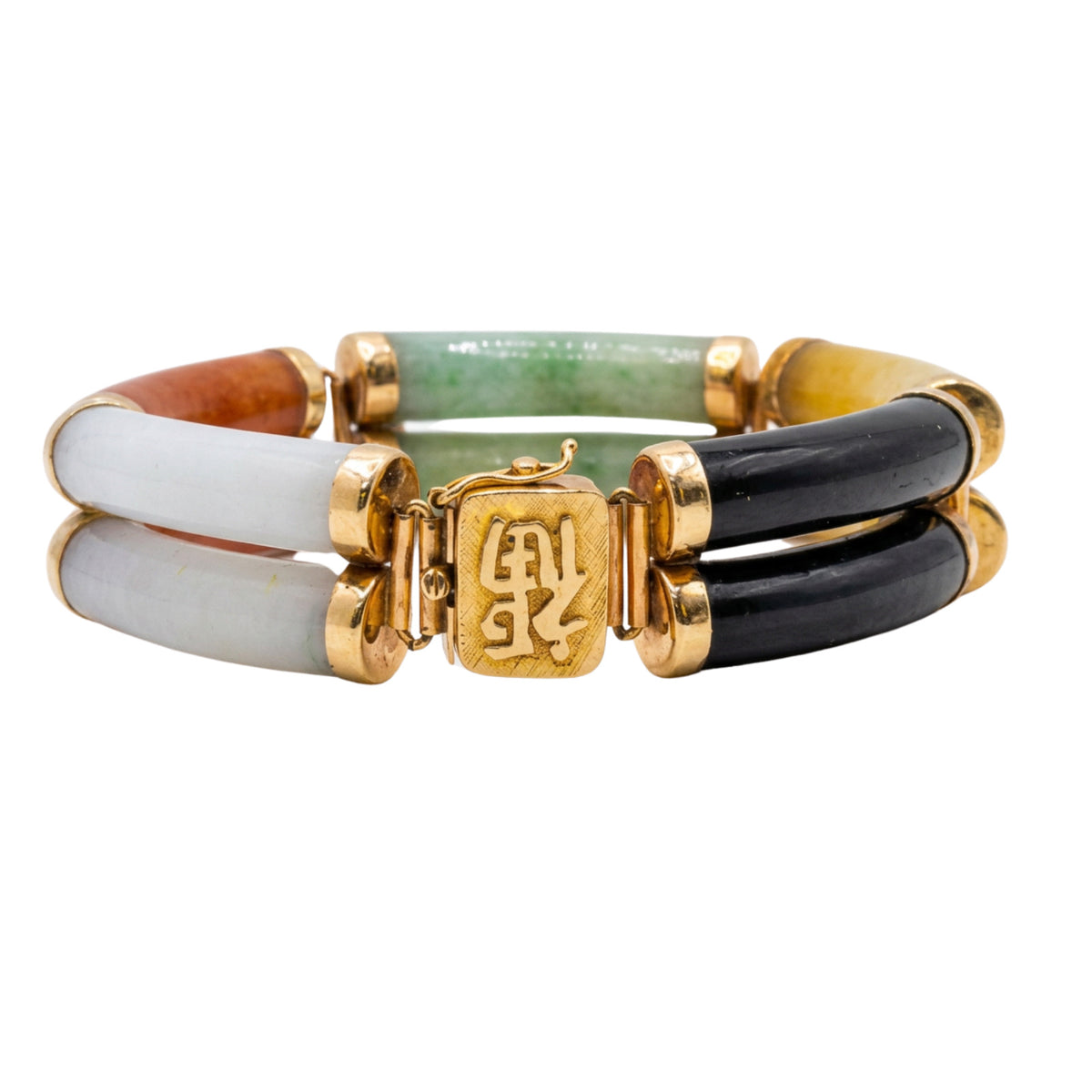 14k Gold Jade Multi Color Bracelet 45.3g