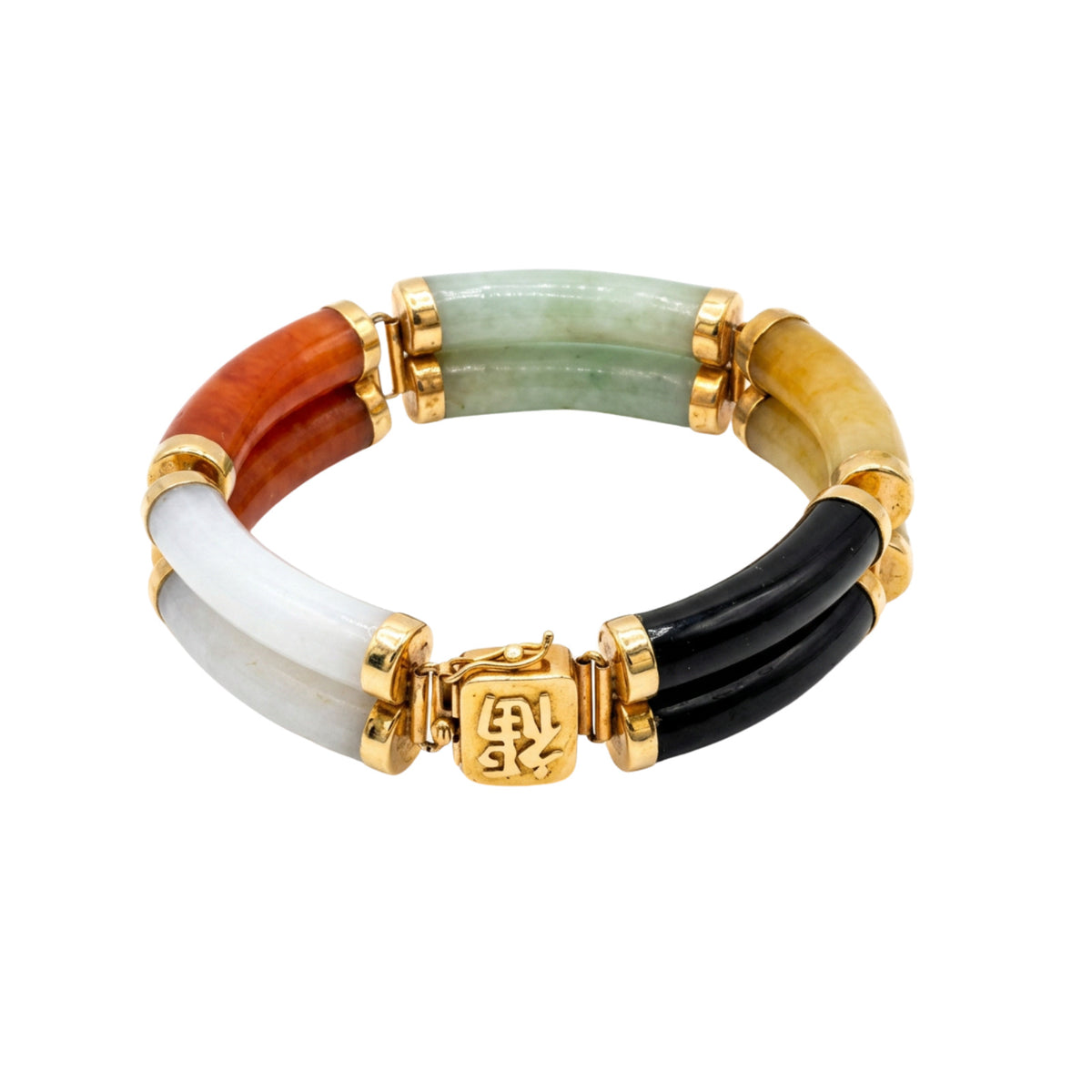 14k Gold Jade Multi Color Bracelet 45.3g