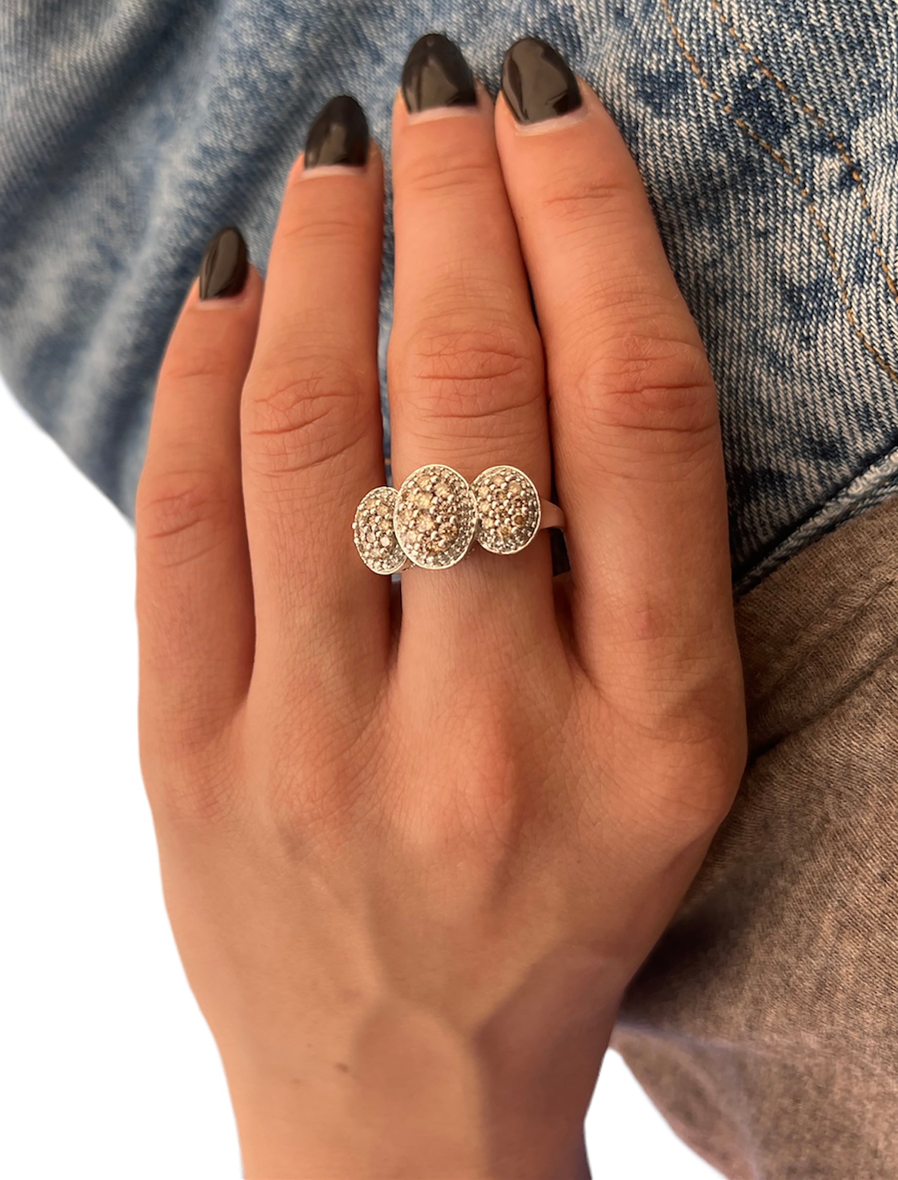 14KT White Gold 0.70ctw Diamond Pave Cocktail Ring Size 6.75