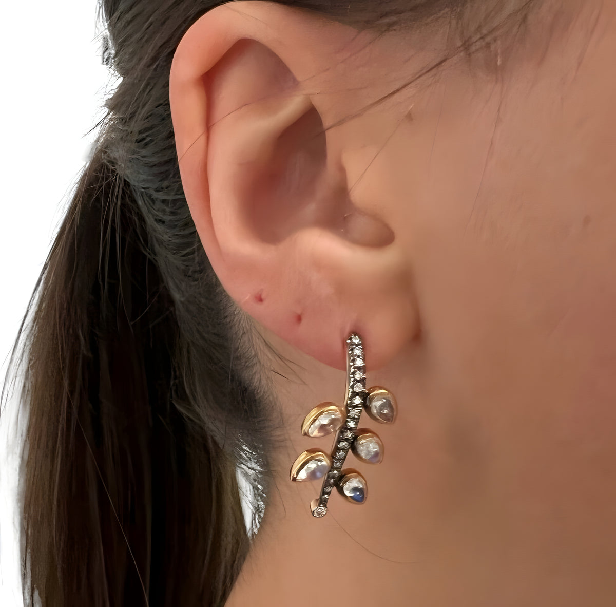 18kt Rose Gold Diamond and Moonstone Earrings