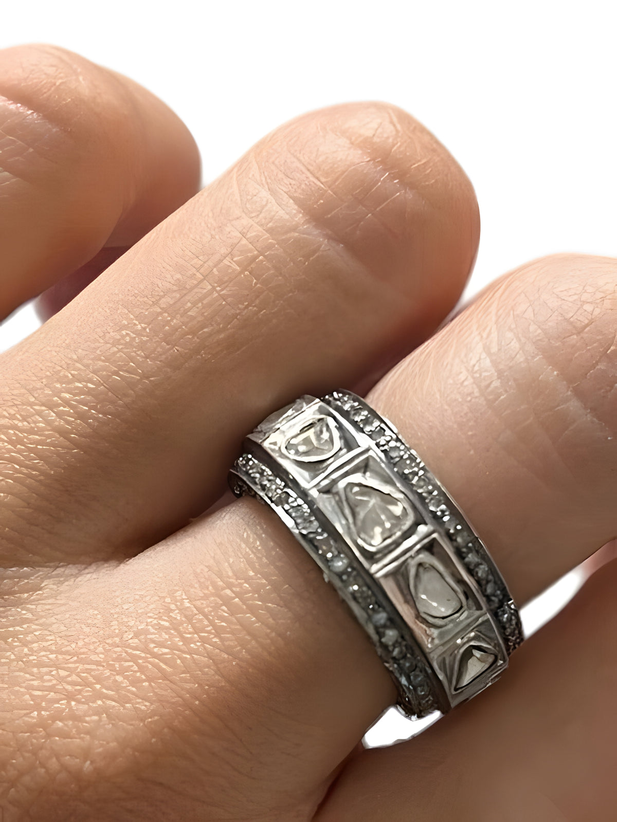 14kt Yellow and Sterling Silver Native Cut Diamond Band Sz 7.25
