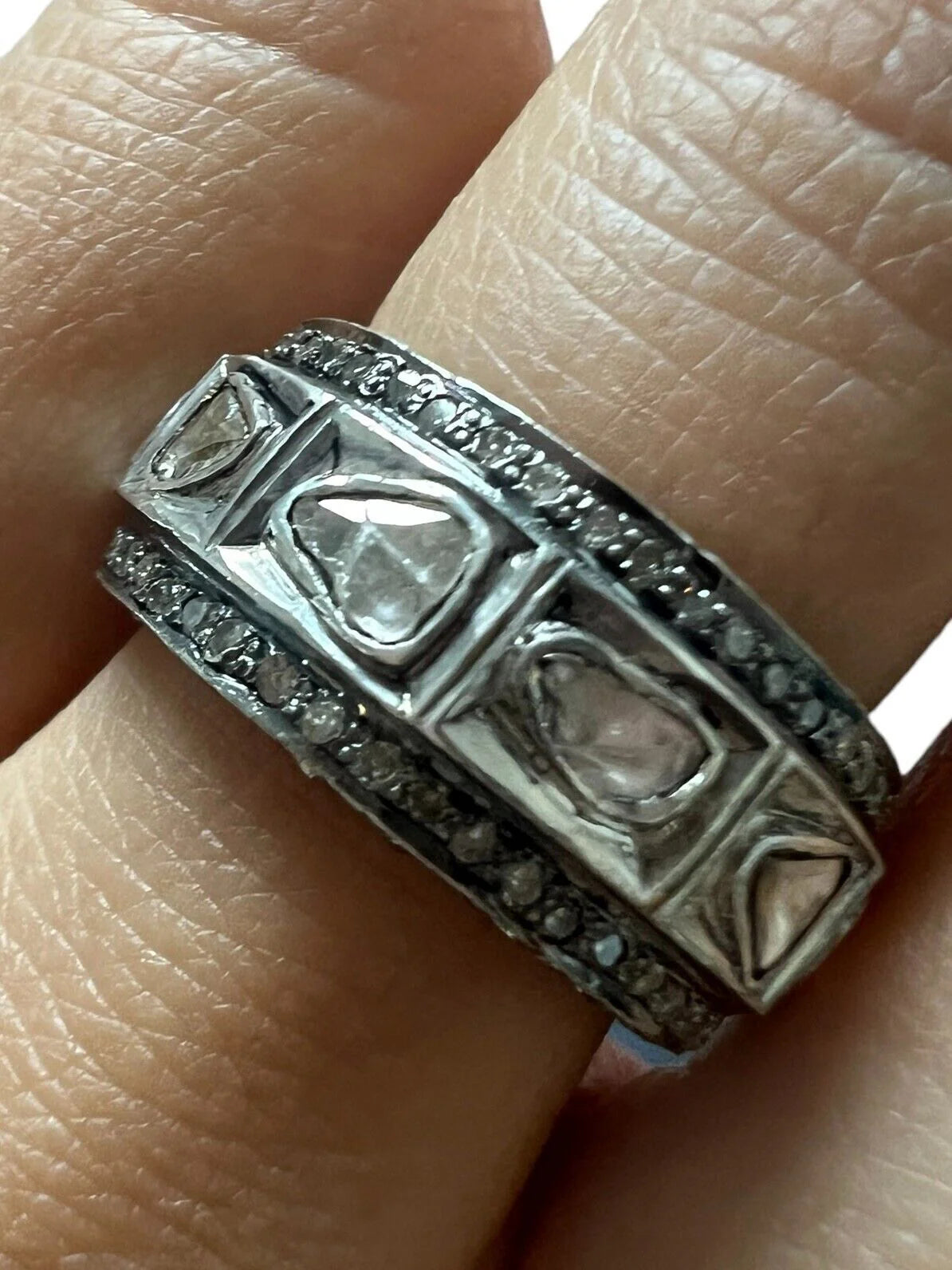 14kt Yellow and Sterling Silver Native Cut Diamond Band Sz 7.25