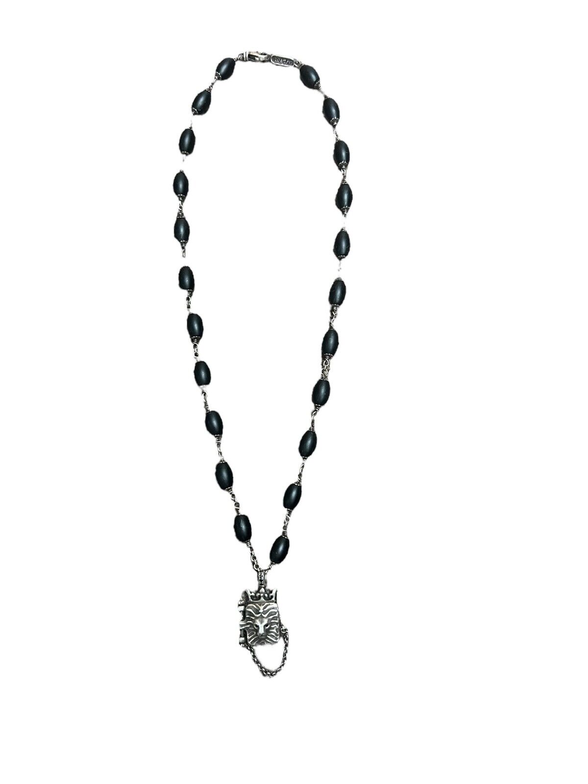 Roman Paul Sterling Silver Lion Diamond Locket with Oval Onyx Beads