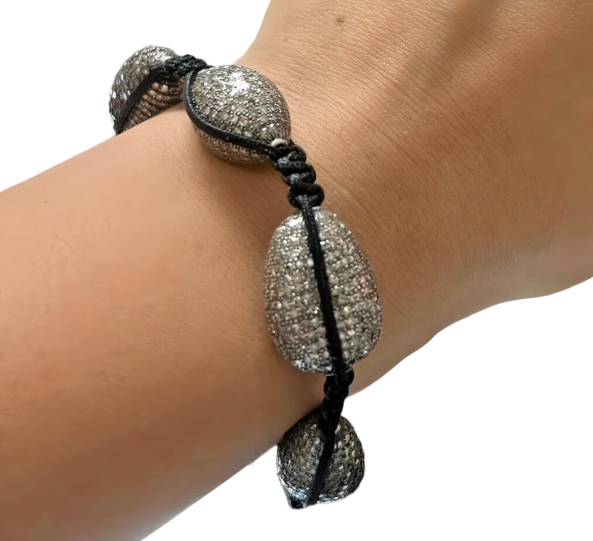 Sterling Silver and Pave Set Diamond Macrame Bracelet