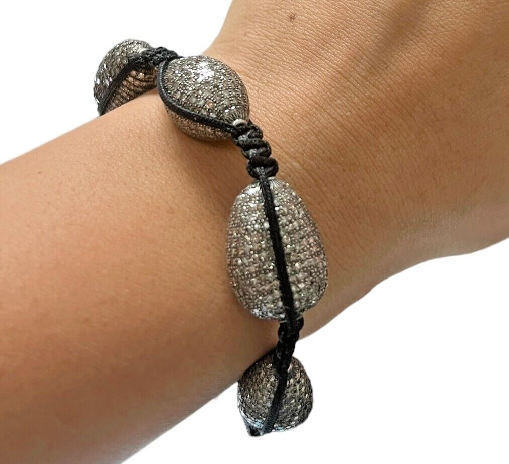 Sterling Silver and Pave Set Diamond Macrame Bracelet