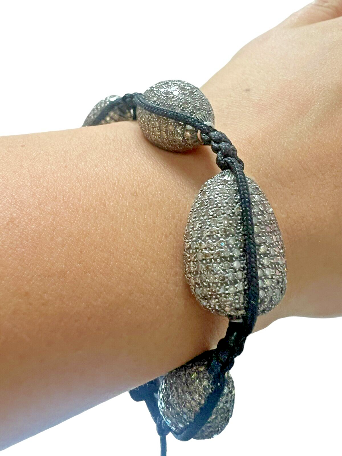 Sterling Silver and Pave Set Diamond Macrame Bracelet