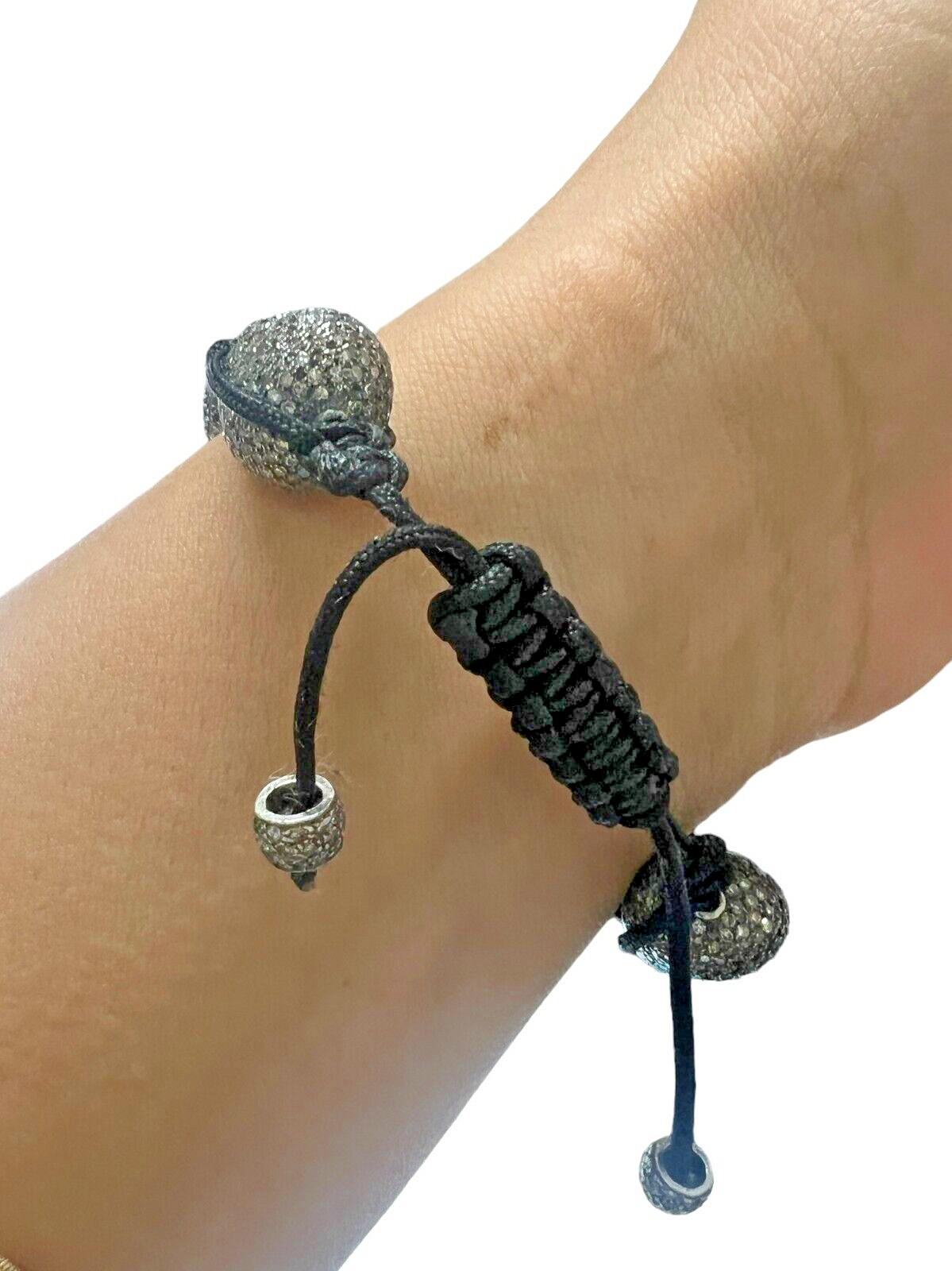 Sterling Silver and Pave Set Diamond Macrame Bracelet