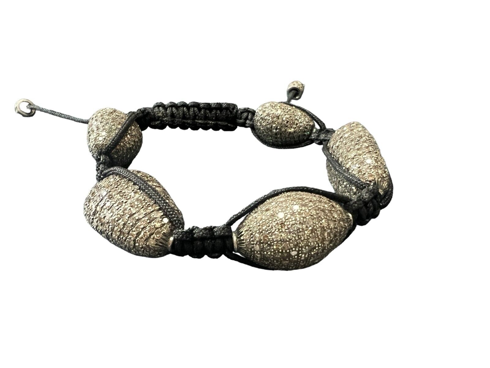 Sterling Silver and Pave Set Diamond Macrame Bracelet