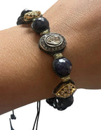 14kt Yellow Gold, Sterling Silver, Diamond, and Sapphire Shamballa Bracelet