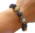 14kt Yellow Gold, Sterling Silver, Diamond, and Sapphire Shamballa Bracelet