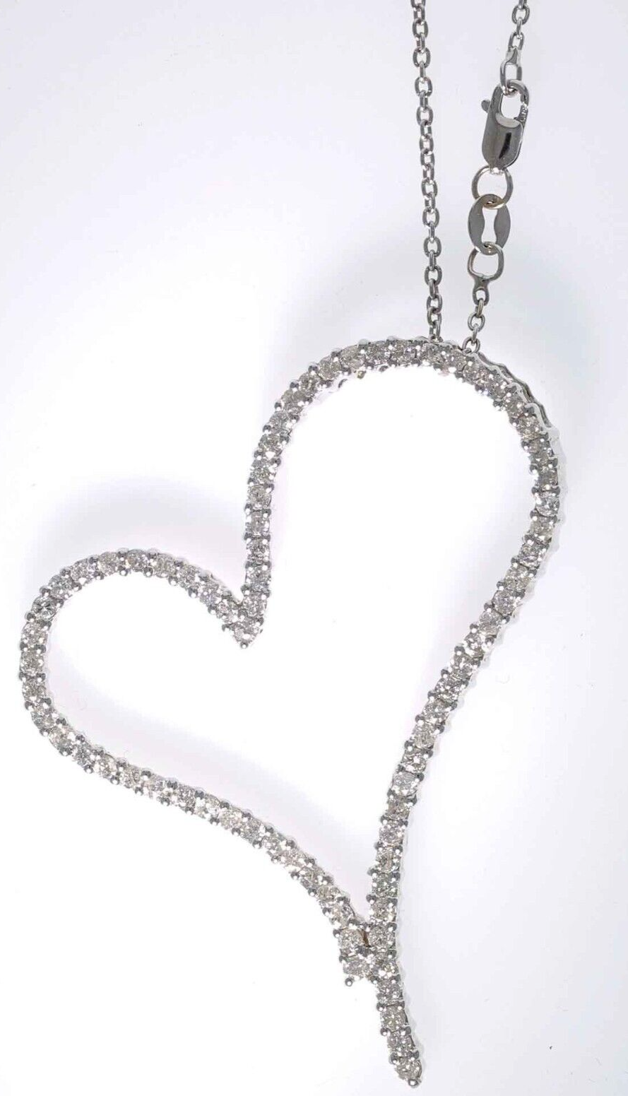 18kt White Gold and 1.60ctw Diamond Heart Pendant on a 14kt Link Chain