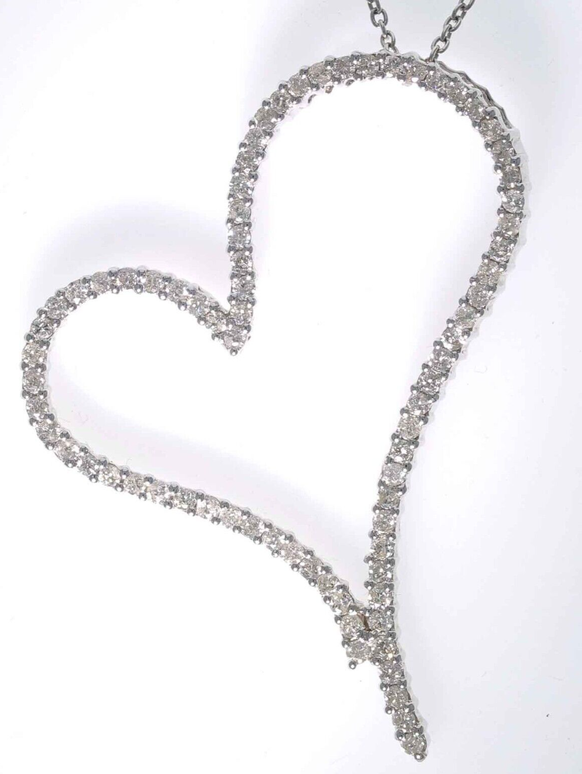 18kt White Gold and 1.60ctw Diamond Heart Pendant on a 14kt Link Chain