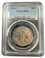1946-S 50 Silver Walking Liberty Half Dollar Coin PCGS MS66