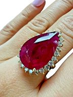 14kt Yellow Gold and 10.0ct Ruby Ring with 0.70ctw Diamond Halo Sz6.75