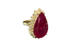 14kt Yellow Gold and 10.0ct Ruby Ring with 0.70ctw Diamond Halo Sz6.75