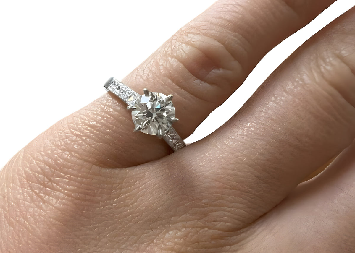 Platinum 900 Princess Cut Engagement Ring 0.95ct Diamond Ring Size 4