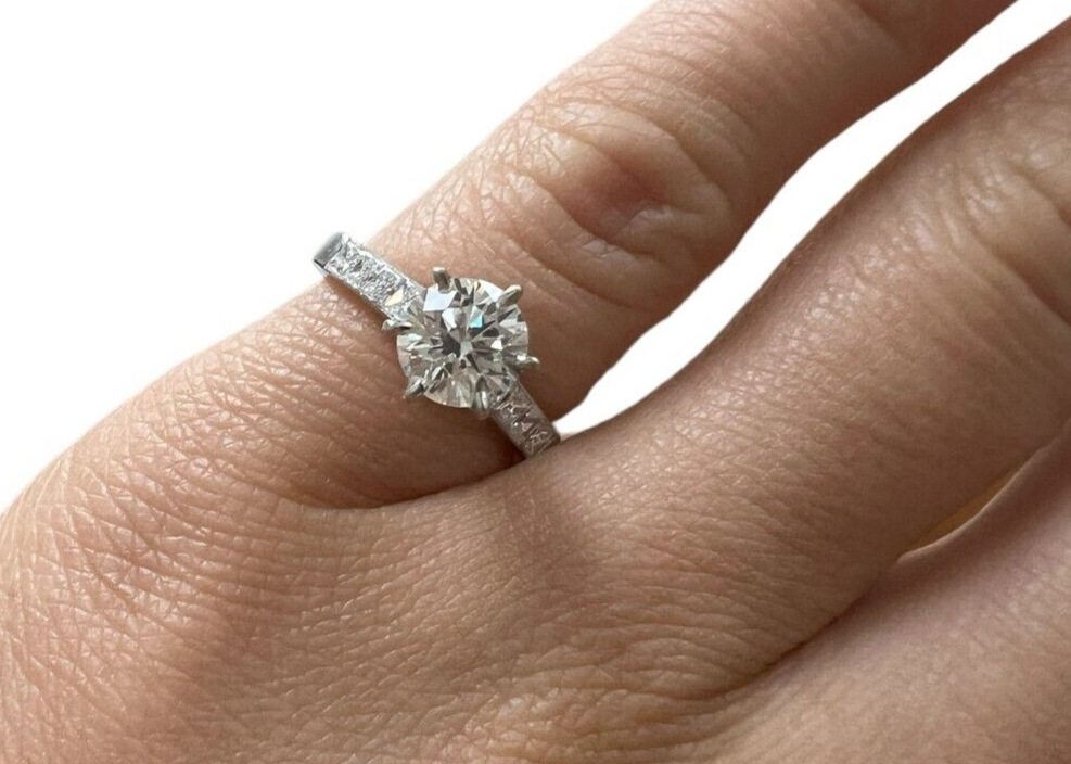 Platinum 900 Engagement Ring 0.95ct Diamond Ring Sz 4