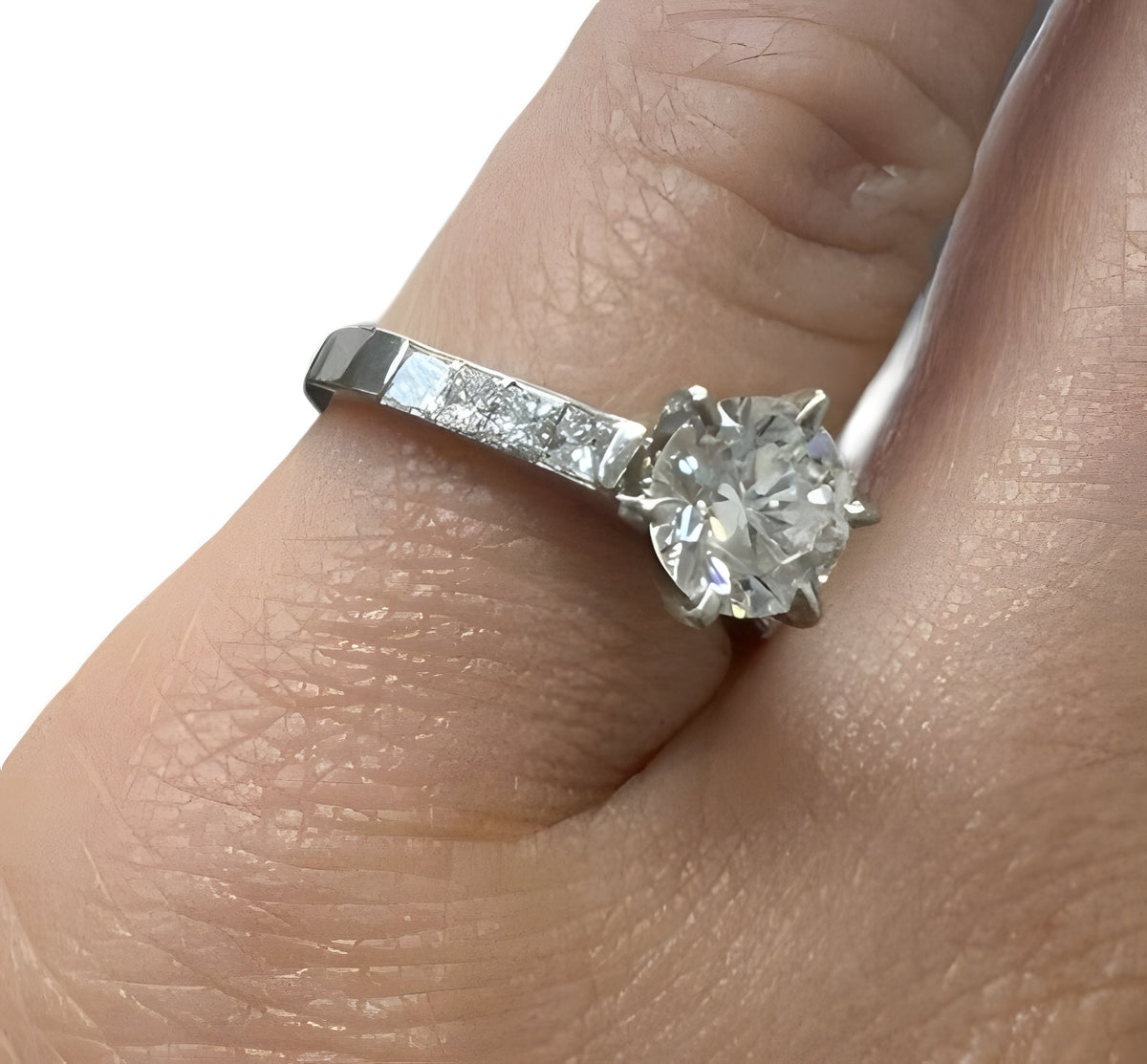 Platinum 900 Princess Cut Engagement Ring 0.95ct Diamond Ring Size 4