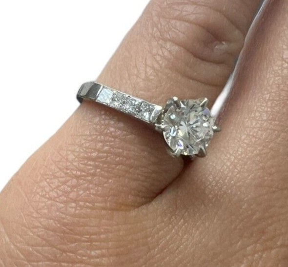 Platinum 900 Engagement Ring 0.95ct Diamond Ring Sz 4