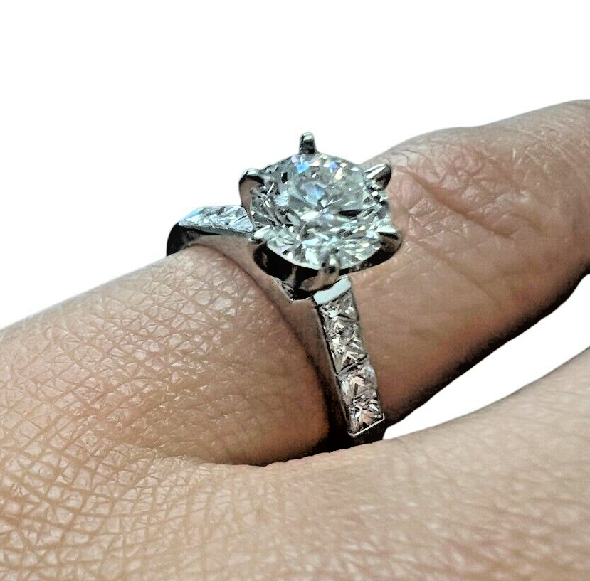 Platinum 900 Engagement Ring 0.95ct Diamond Ring Sz 4