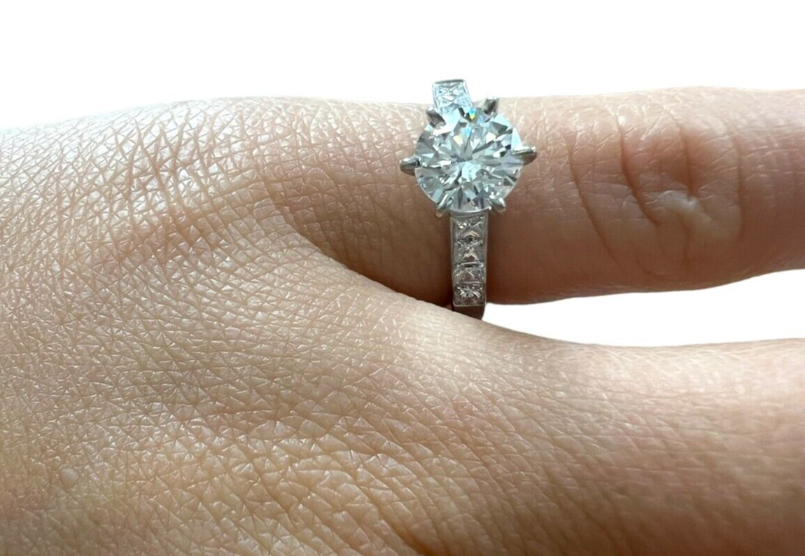 Platinum 900 Engagement Ring 0.95ct Diamond Ring Sz 4