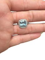 18kt White Gold Square Cushion 2.44ct Aquamarine and 0.65ctw Diamond Ring Sz 5.5