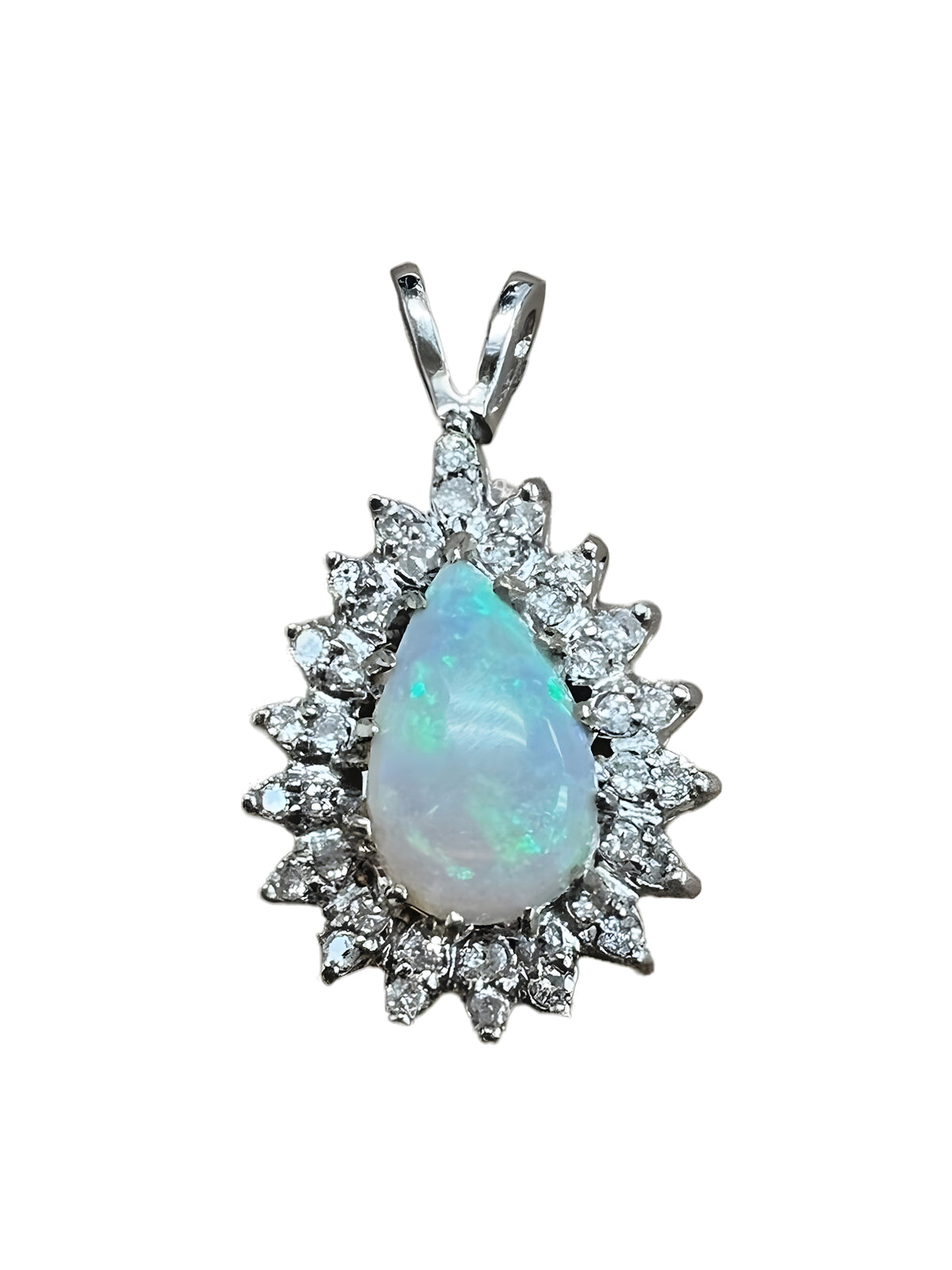 14kt White Gold 2.20ct Opal and 0.20ctw Diamond Pendant