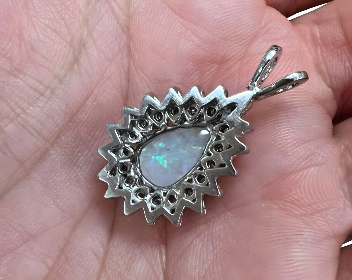 14kt White Gold 2.20ct Opal and 0.20ctw Diamond Pendant