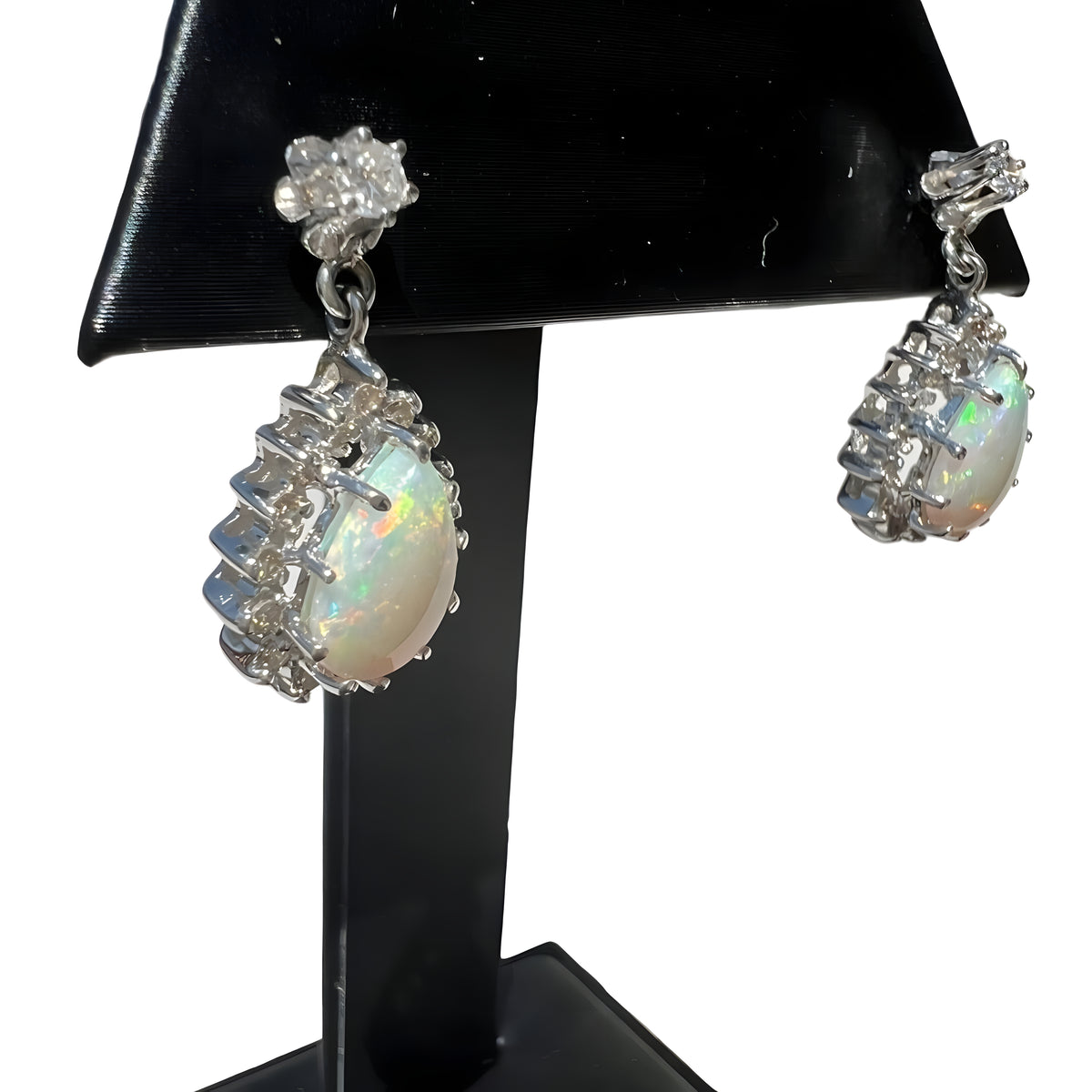 13kt White Gold 2.00ctw Opal and 0.84ctw Diamond Drop Earrings