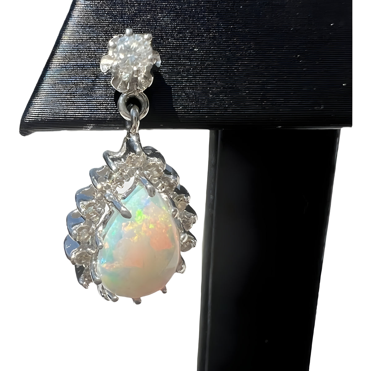 13kt White Gold 2.00ctw Opal and 0.84ctw Diamond Drop Earrings
