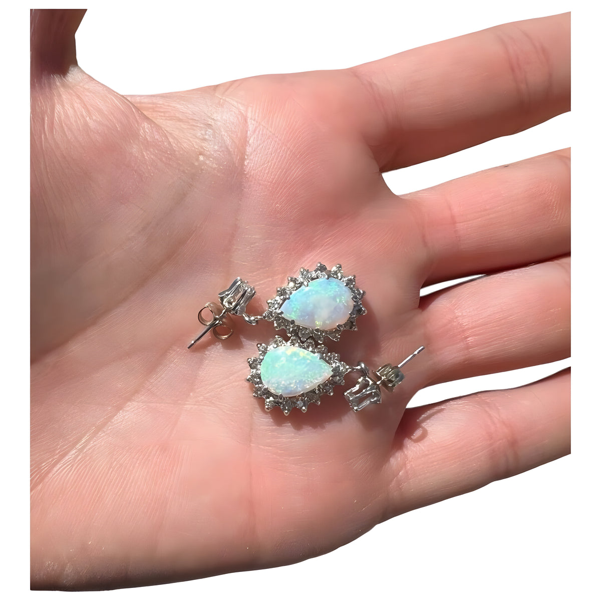 13kt White Gold 2.00ctw Opal and 0.84ctw Diamond Drop Earrings
