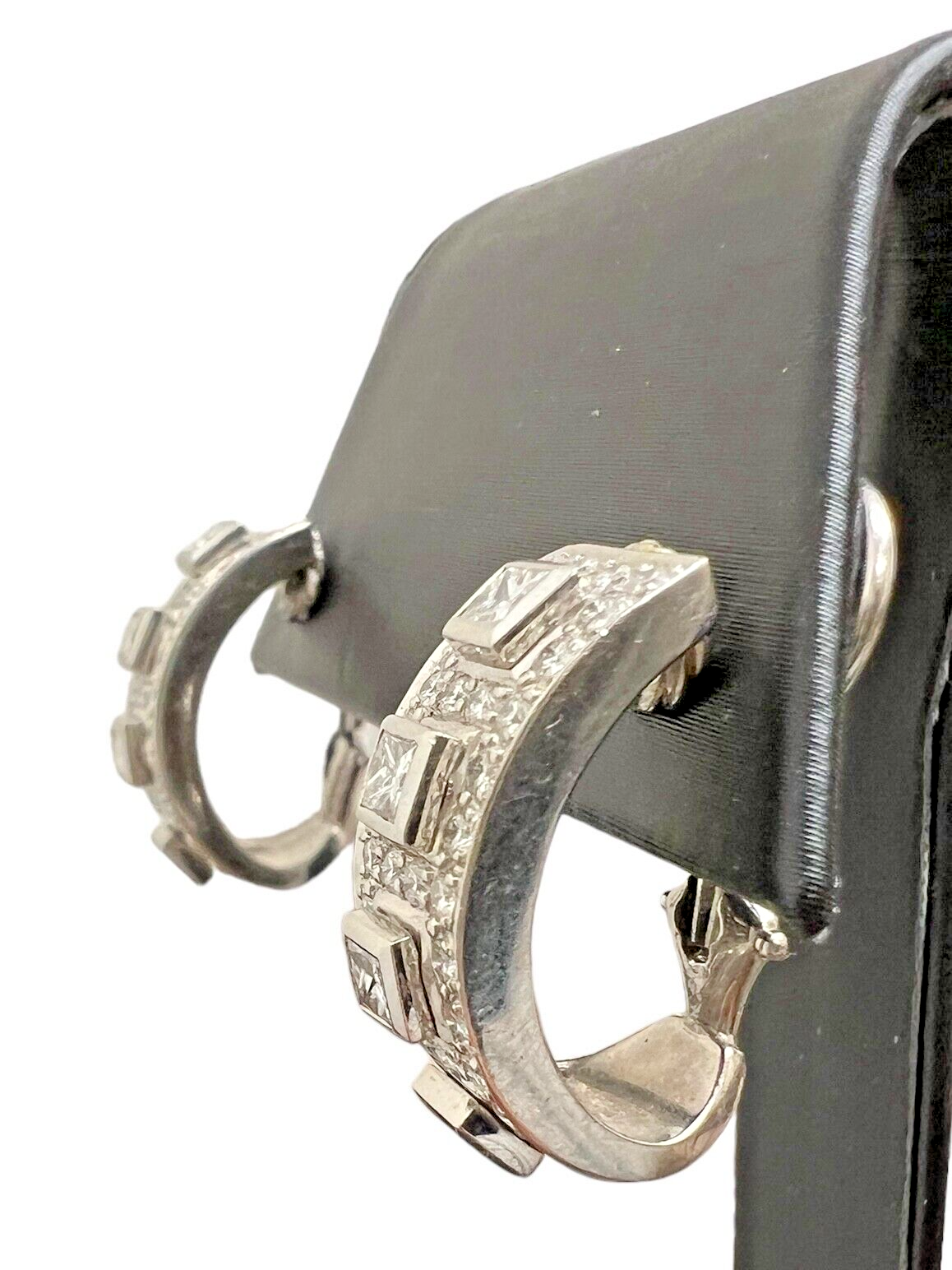 Platinum 900 Cuff Earrings with 2.12ctw Diamonds and Omega Clasps