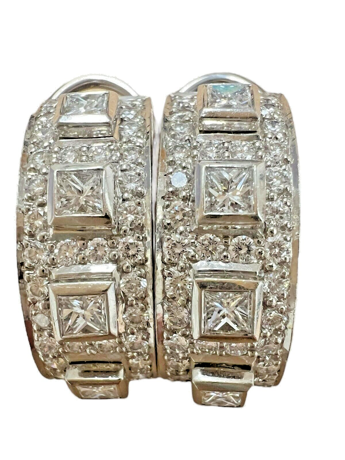 Platinum 900 Cuff Earrings with 2.12ctw Diamonds and Omega Clasps