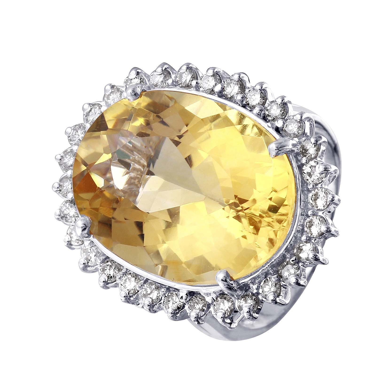 14KT White Gold 17.21ctw Citrine and Diamond Cocktail Ring Size 6.5