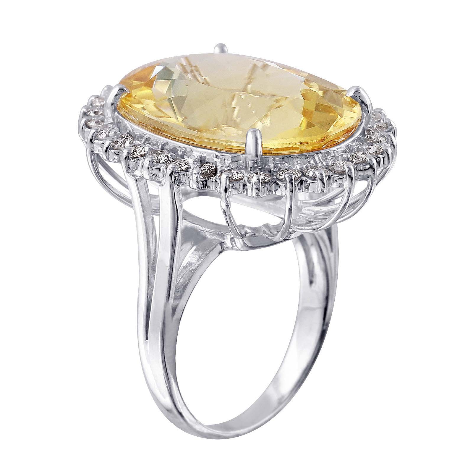 14KT White Gold 17.21ctw Citrine and Diamond Cocktail Ring Size 6.5
