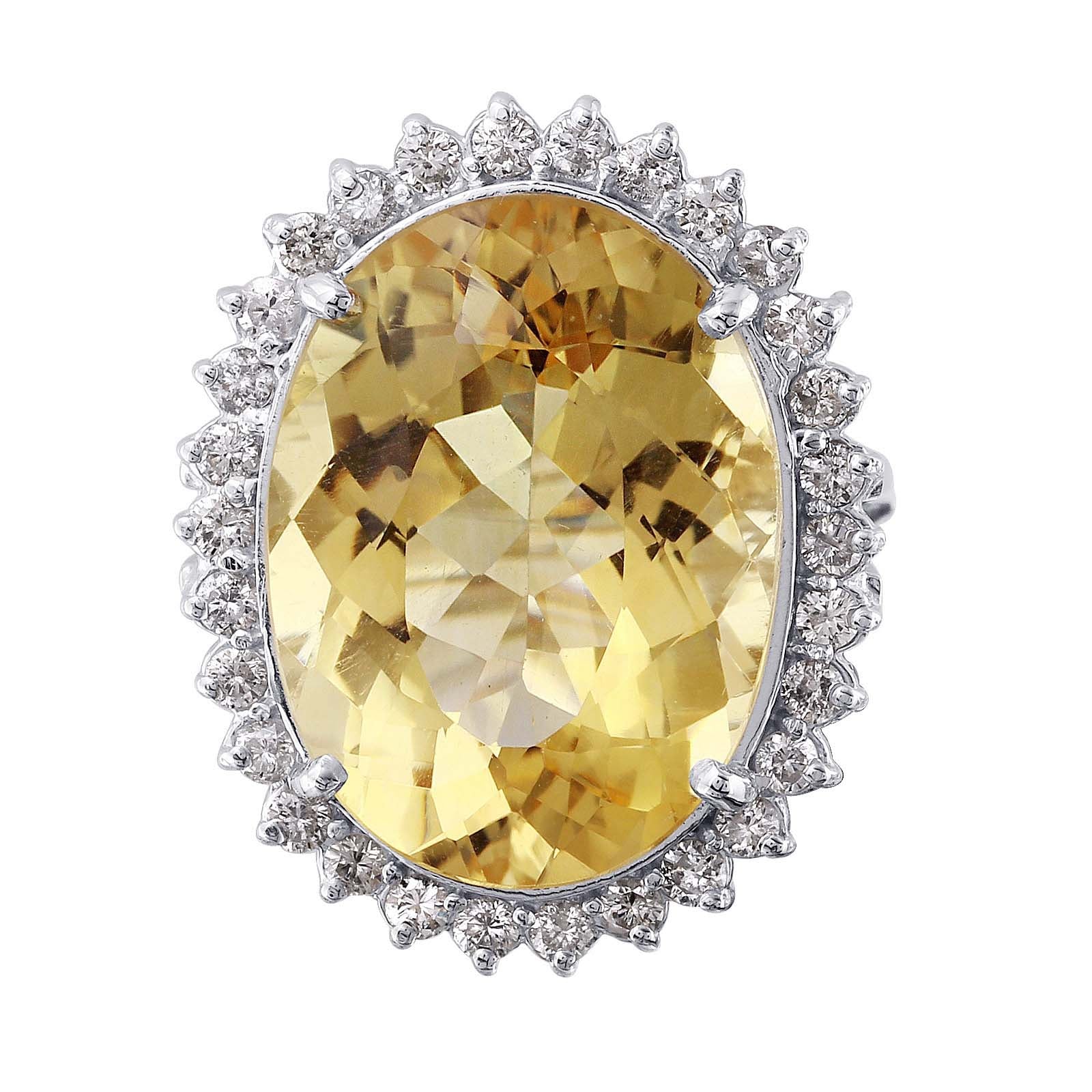 14KT White Gold 17.21ctw Citrine and Diamond Cocktail Ring Size 6.5