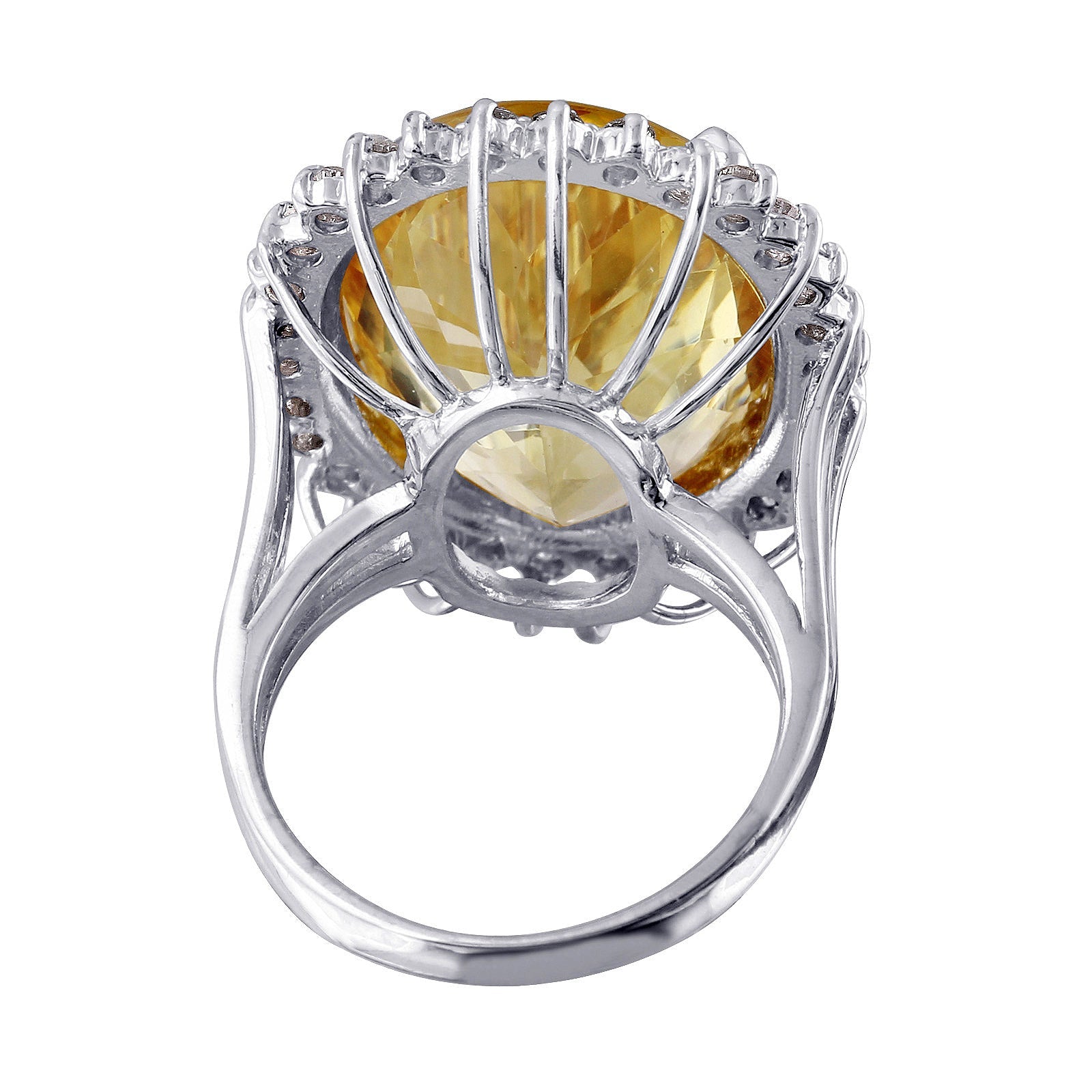 14KT White Gold 17.21ctw Citrine and Diamond Cocktail Ring Size 6.5
