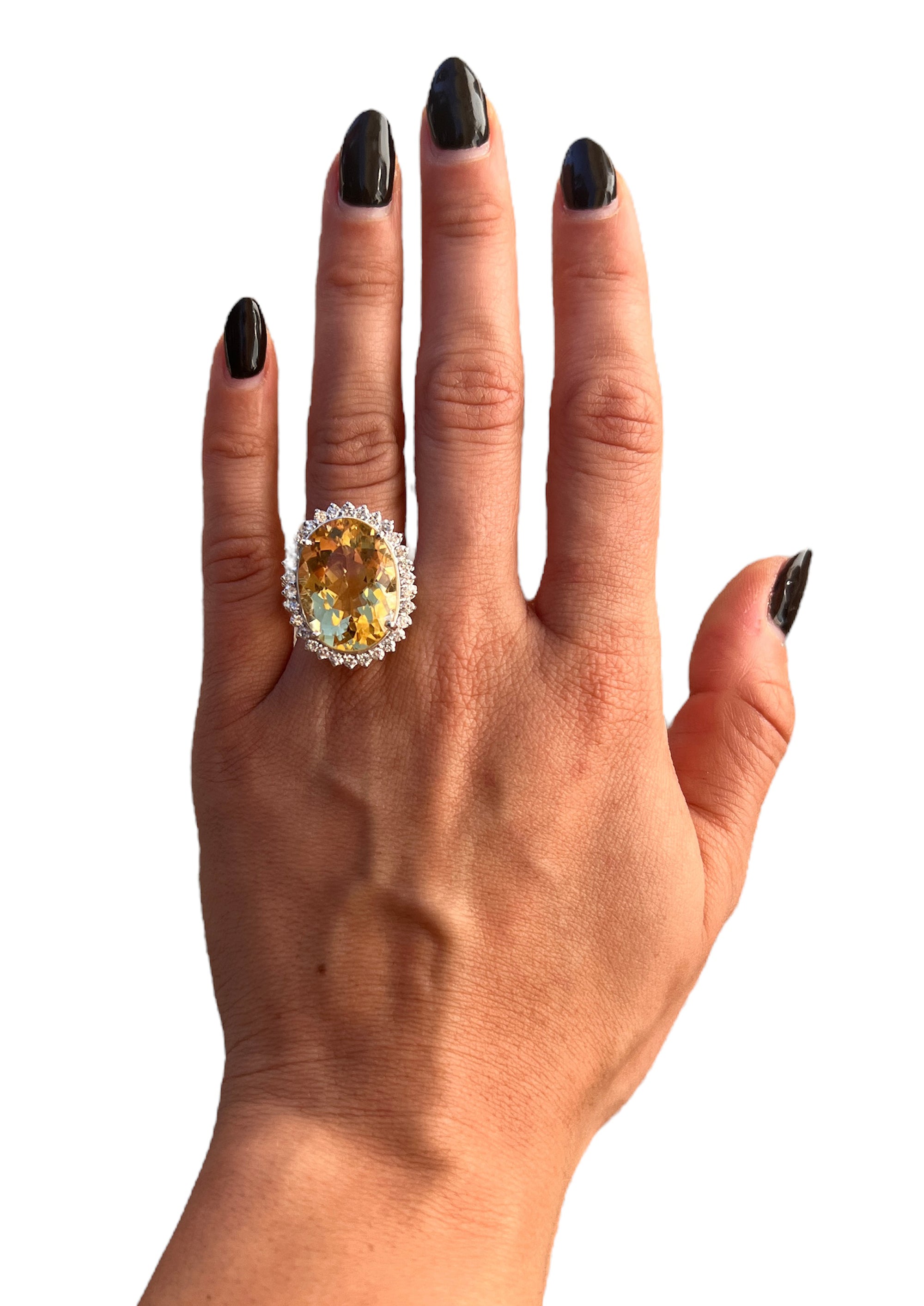 14KT White Gold 17.21ctw Citrine and Diamond Cocktail Ring Size 6.5