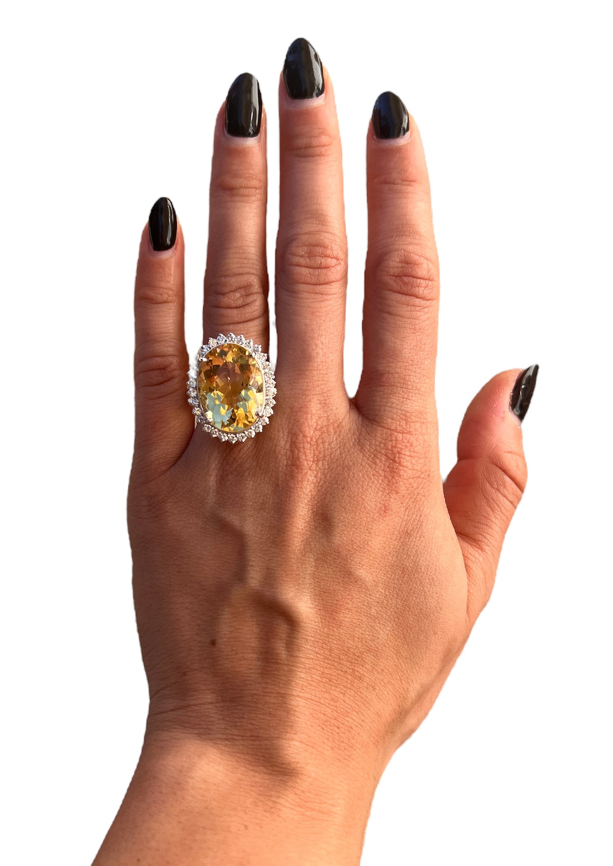 14KT White Gold 17.21ctw Citrine and Diamond Cocktail Ring Size 6.5