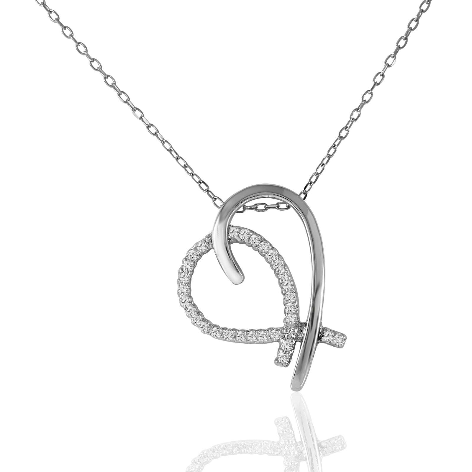 14KT White Gold 0.22ctw Diamond Heart Pendant Necklace Length 16